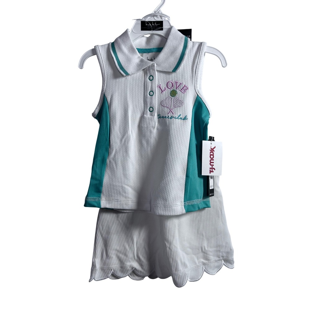 Nicole Miller Sport Tennis Set 2T White Teal Scalloped Skort Polo Toddler Girl